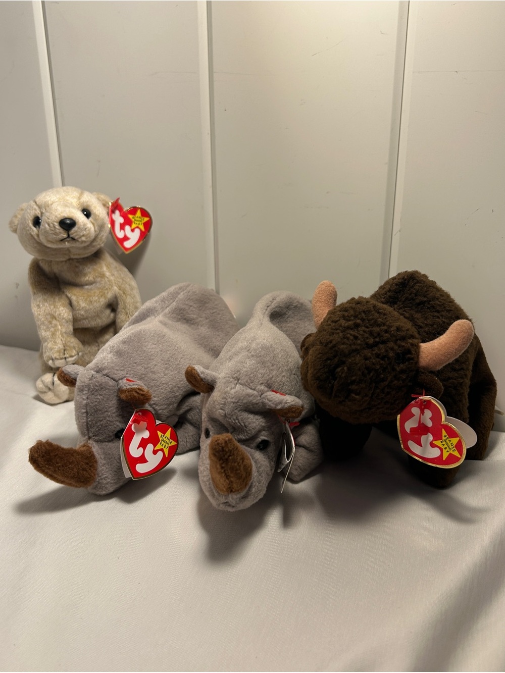 Lot of 4 Vintage Ty Beanie Babies Spike Roam Almond With Tags 90s bear buffalo